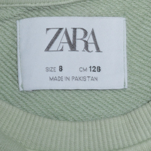 Zara Boys Green Cotton Blend Crew Neck Pullover Sweatshirt Size 8 Years