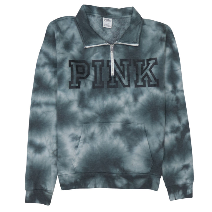 Victoria’s Secret PINK Girls Grey Tie-Dye 1/2 Zip Fleece Sweatshirt Size L