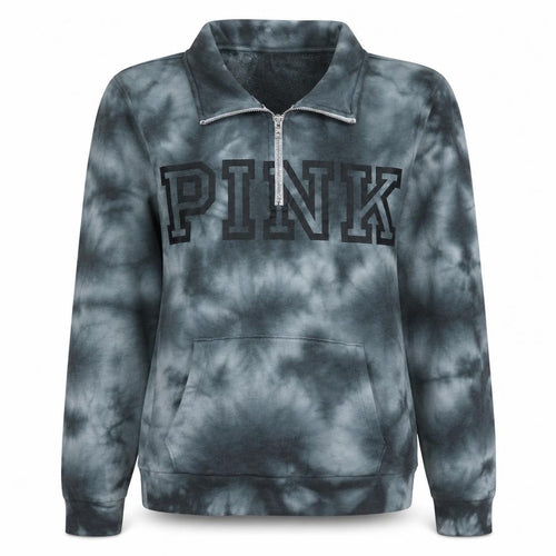 Victoria’s Secret PINK Girls Grey Tie-Dye 1/2 Zip Fleece Sweatshirt Size L