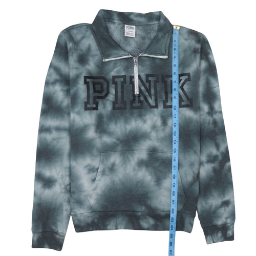 Victoria’s Secret PINK Girls Grey Tie-Dye 1/2 Zip Fleece Sweatshirt Size L