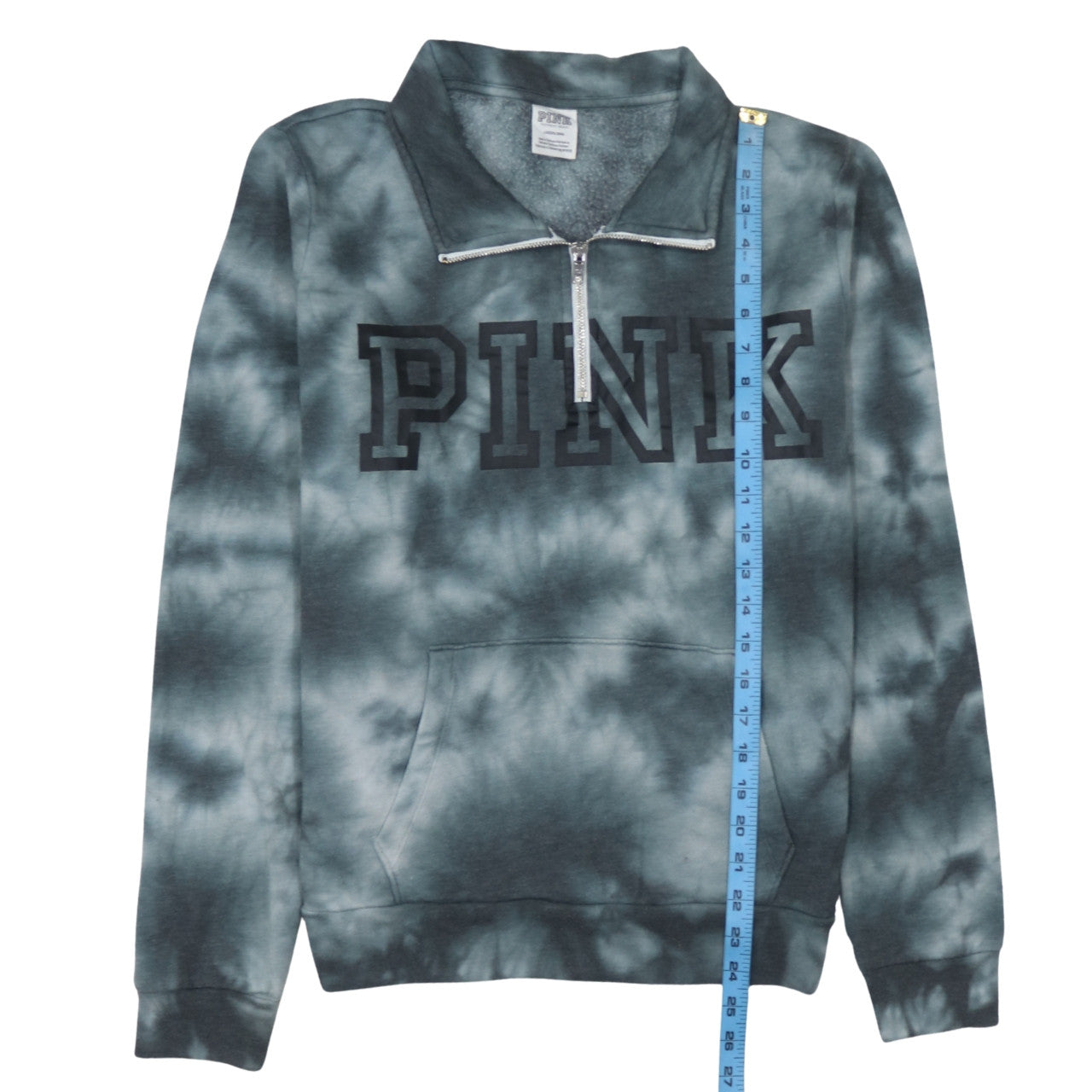 Victoria’s Secret PINK Girls Grey Tie-Dye 1/2 Zip Fleece Sweatshirt Size L