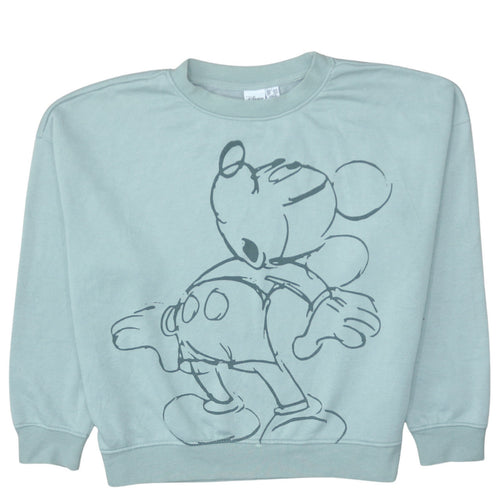 Disney Women Mint Green Mickey Mouse Crew Neck Sweatshirt L 14/16