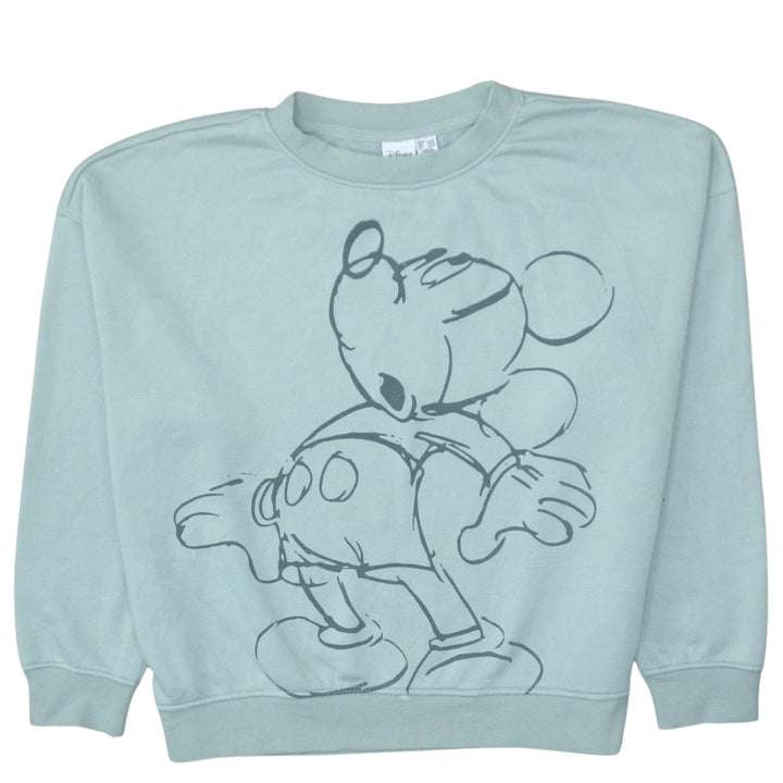 Disney Women Mint Green Mickey Mouse Crew Neck Sweatshirt L 14/16