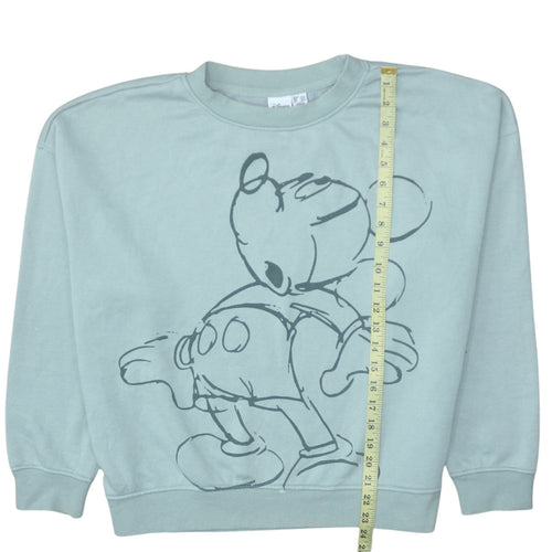 Disney Women Mint Green Mickey Mouse Crew Neck Sweatshirt L 14/16
