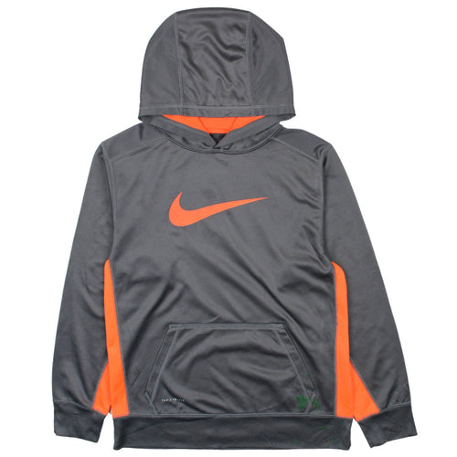 Nike Boys Grey Orange Therma-Fit Pullover Hoodie XL Polyester Fleece