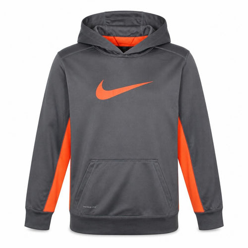 Nike Boys Grey Orange Therma-Fit Pullover Hoodie XL Polyester Fleece