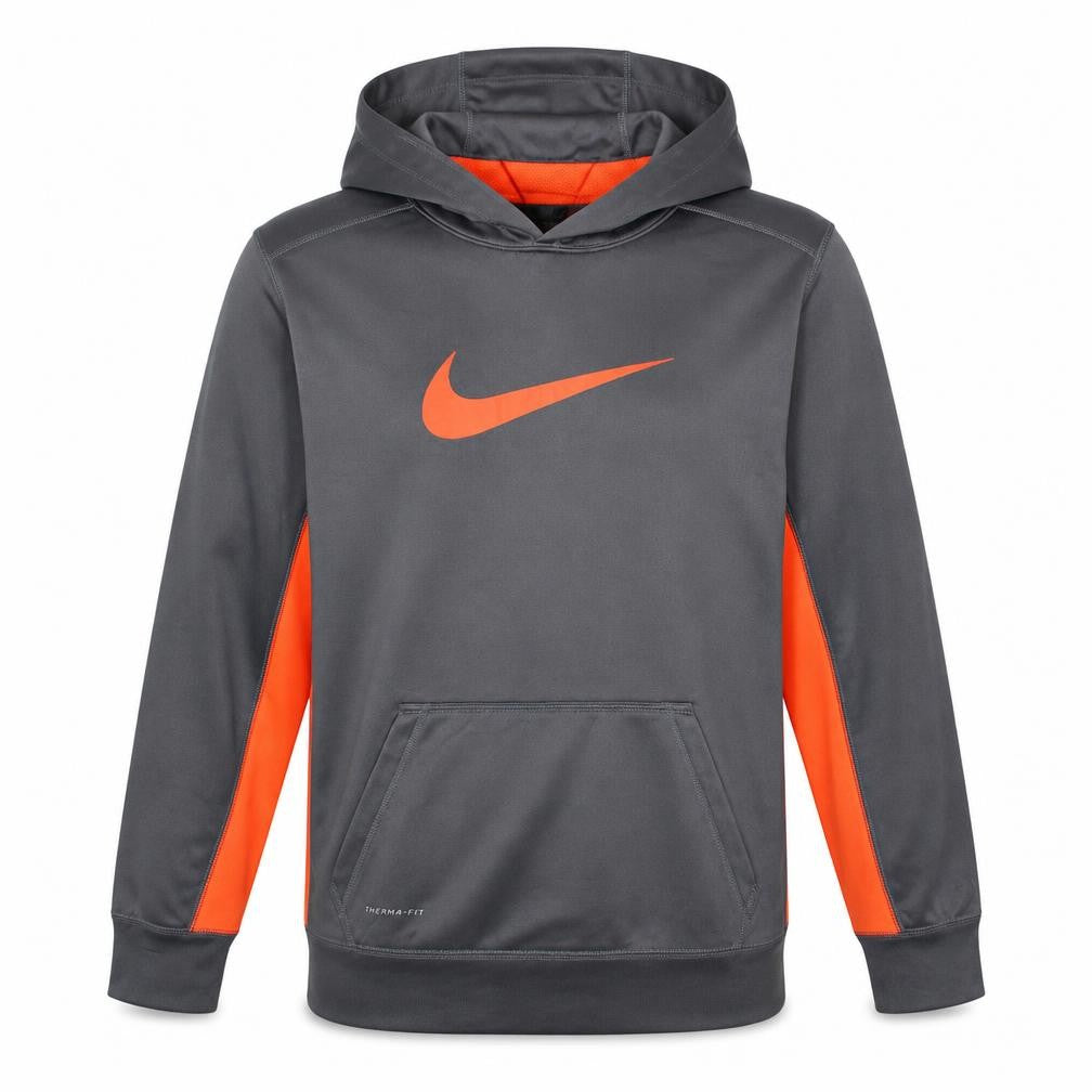 Nike Boys Grey Orange Therma-Fit Pullover Hoodie XL Polyester Fleece