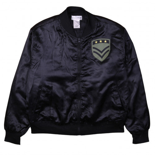 Love Tribe Womens Black Bomber Jacket L Polyester Patches Casual