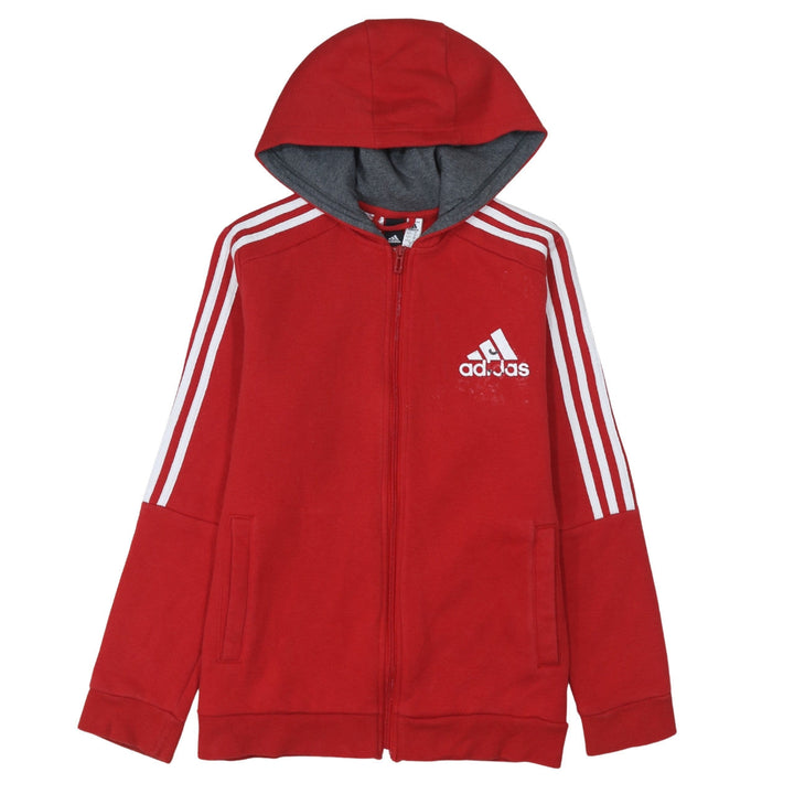 Adidas Boys Red Full Zip Hoodie 13-14 Years Classic Sportswear