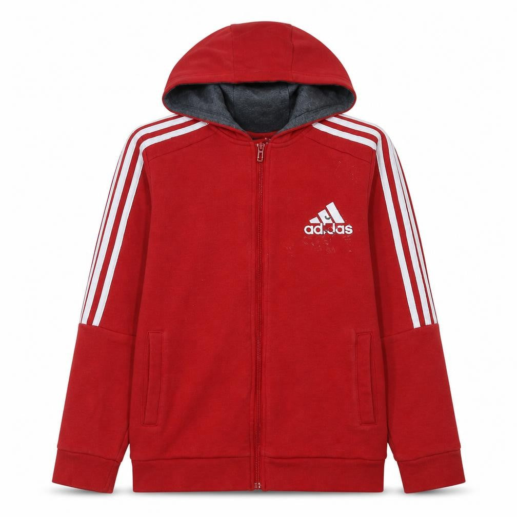Adidas Boys Red Full Zip Hoodie 13-14 Years Classic Sportswear