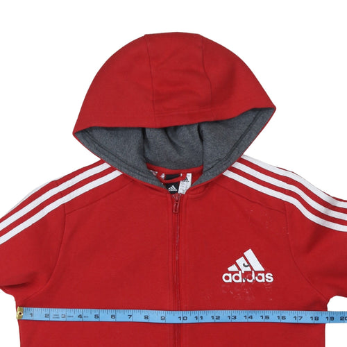 Adidas Boys Red Full Zip Hoodie 13-14 Years Classic Sportswear