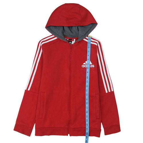Adidas Boys Red Full Zip Hoodie 13-14 Years Classic Sportswear