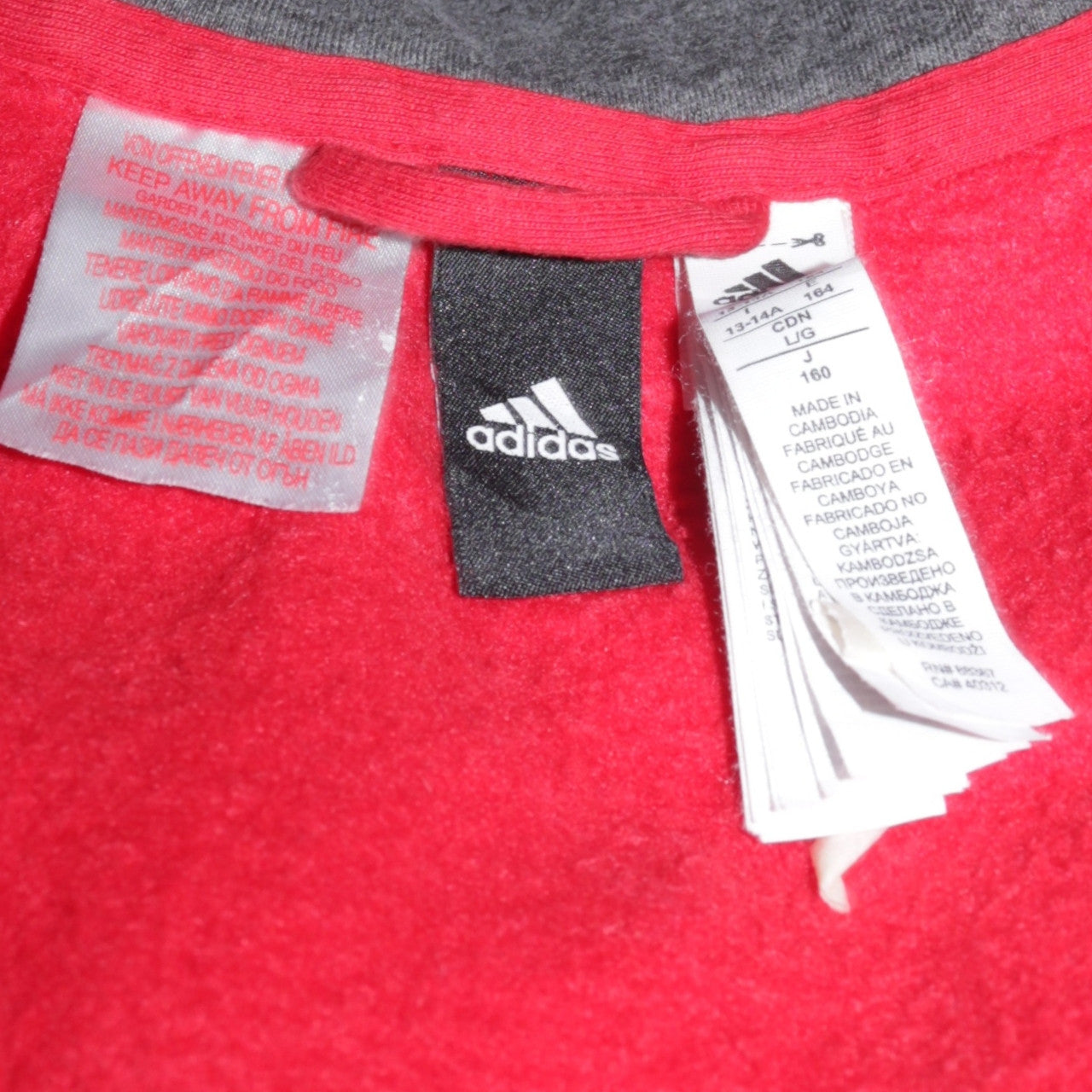 Adidas Boys Red Full Zip Hoodie 13-14 Years Classic Sportswear
