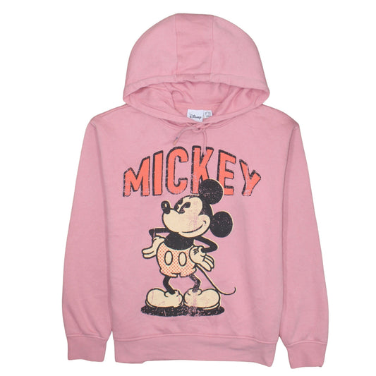 Disney Women Pink Mickey Hoodie Small Pullover Hooded Sweatshirt