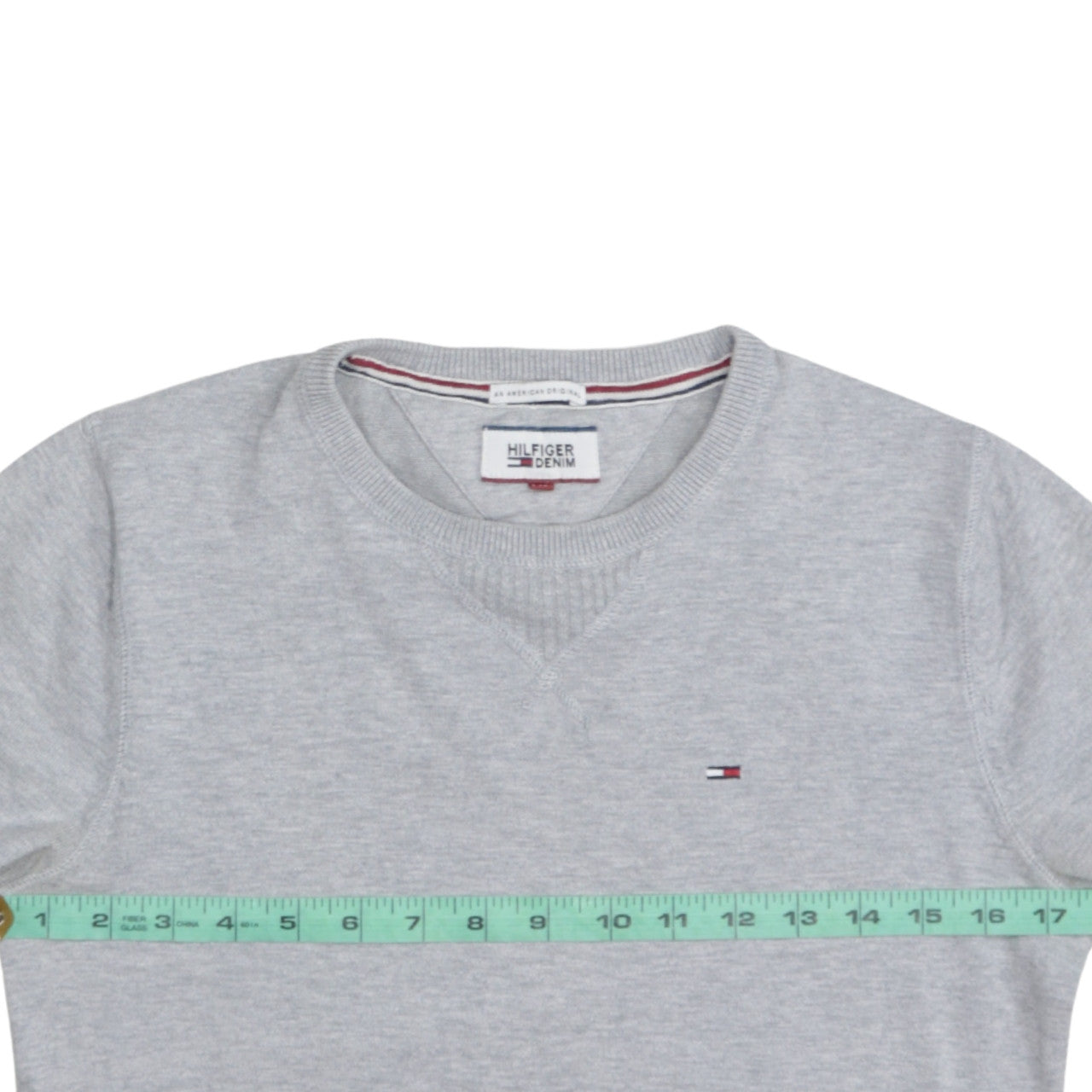 Tommy Hilfiger Men's Grey Cotton Crew Neck Pullover Jumper M