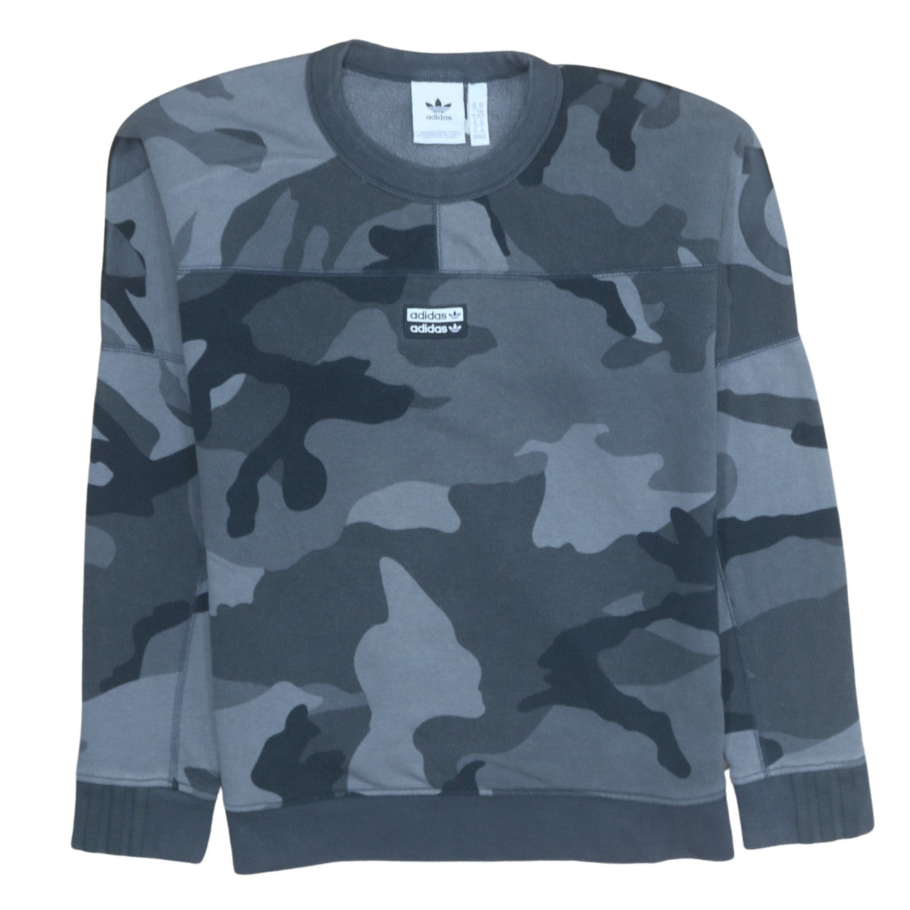 adidas Men's Grey Camouflage Crew Neck Pullover Sweatshirt XS