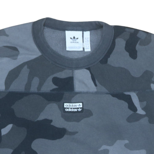 adidas Men's Grey Camouflage Crew Neck Pullover Sweatshirt XS