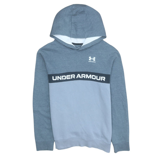 Under Armour Boys Blue Pullover Hoodie XL Colourblock Logo Fleece