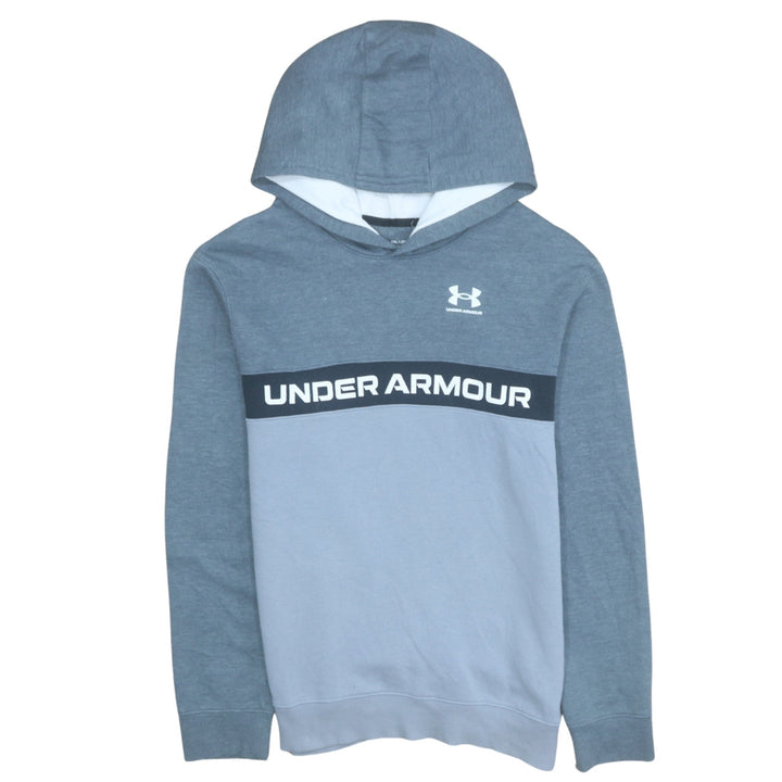 Under Armour Boys Blue Pullover Hoodie XL Colourblock Logo Fleece