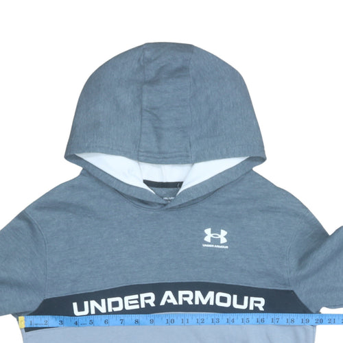 Under Armour Boys Blue Pullover Hoodie XL Colourblock Logo Fleece