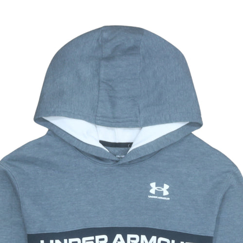 Under Armour Boys Blue Pullover Hoodie XL Colourblock Logo Fleece