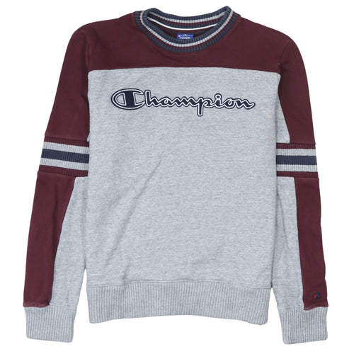 Champion Men's Grey & Maroon Logo Pullover Sweatshirt Size M