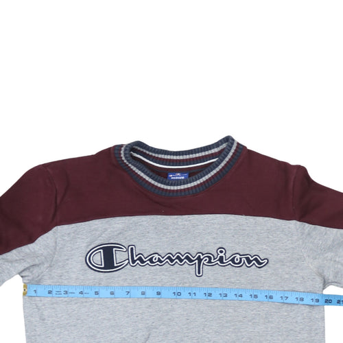 Champion Men's Grey & Maroon Logo Pullover Sweatshirt Size M