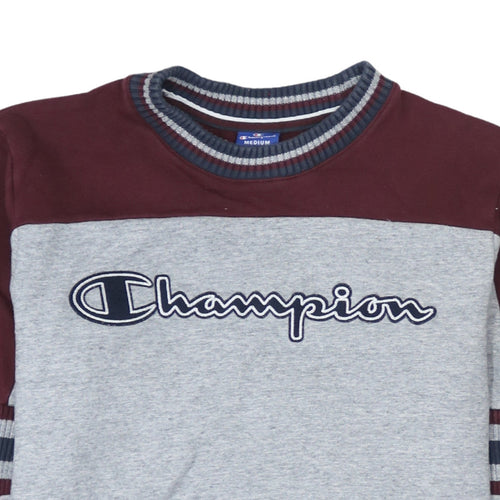 Champion Men's Grey & Maroon Logo Pullover Sweatshirt Size M
