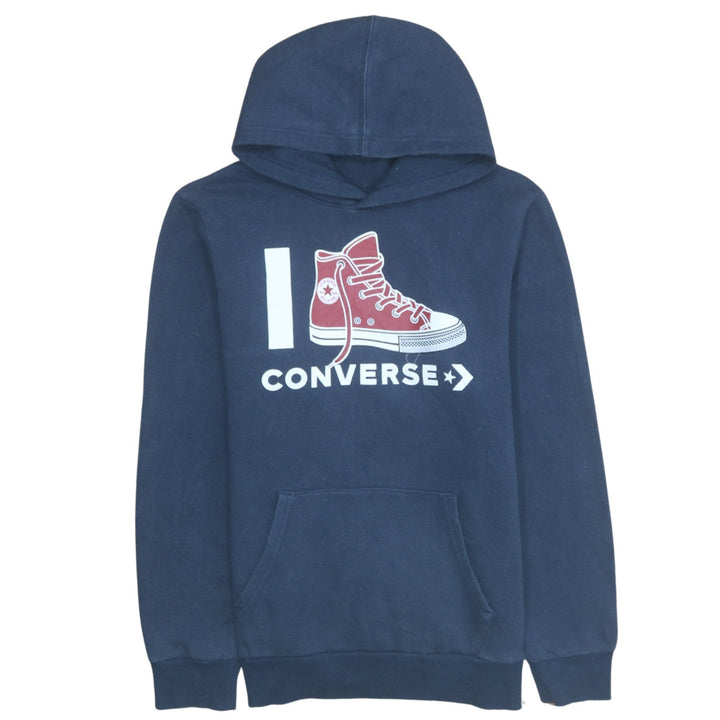 Converse Boys Blue XL Pullover Hoodie with Graphic Print and Hooded Pocket