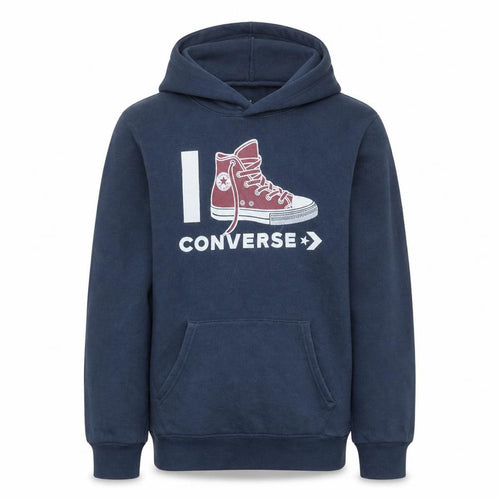 Converse Boys Blue XL Pullover Hoodie with Graphic Print and Hooded Pocket