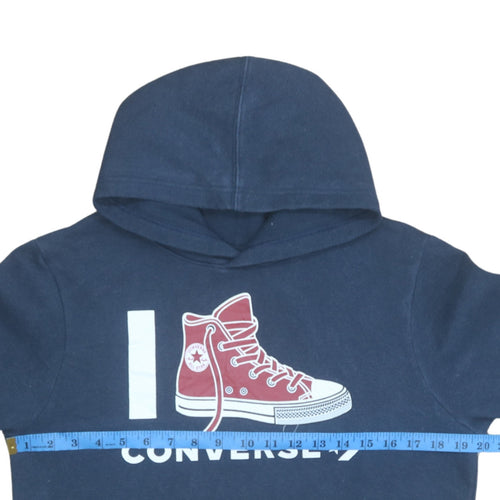Converse Boys Blue XL Pullover Hoodie with Graphic Print and Hooded Pocket