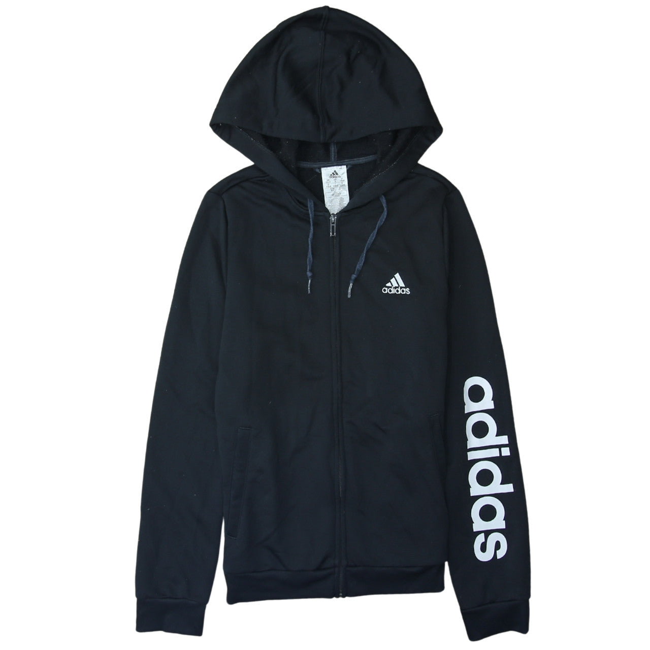 Adidas Women Black Full Zip Hoodie Small Logo Print Casual Sportswear