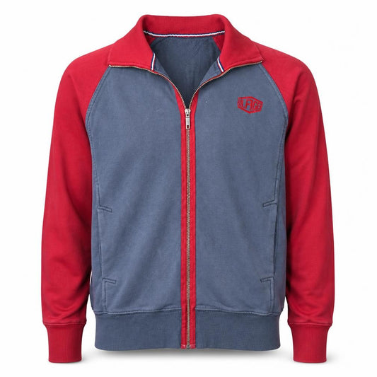 Front view of Tommy Hilfiger Denim Men's Blue Red Track Jacket, size L