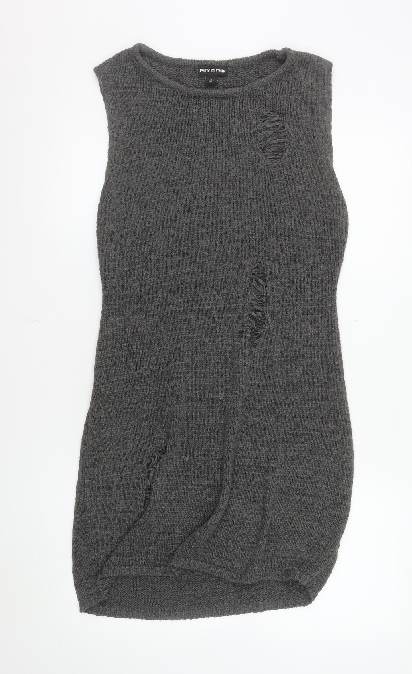 PrettyLittleThing Women Grey Sleeveless Knit Bodycon Dress L
