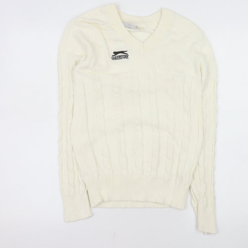 Slazenger Women's Ivory Cable-Knit V-Neck Jumper Size S