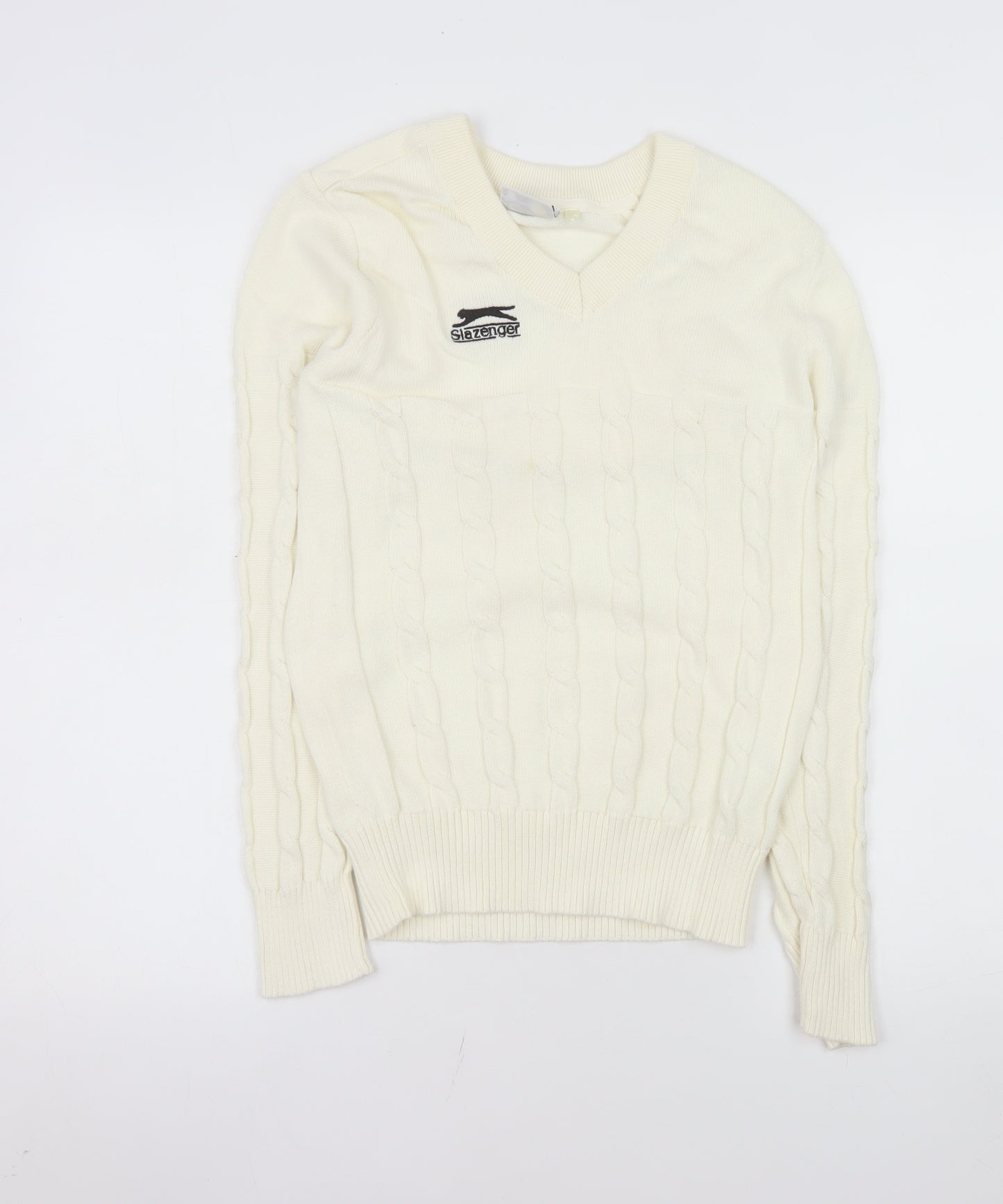 Slazenger Women's Ivory Cable-Knit V-Neck Jumper Size S