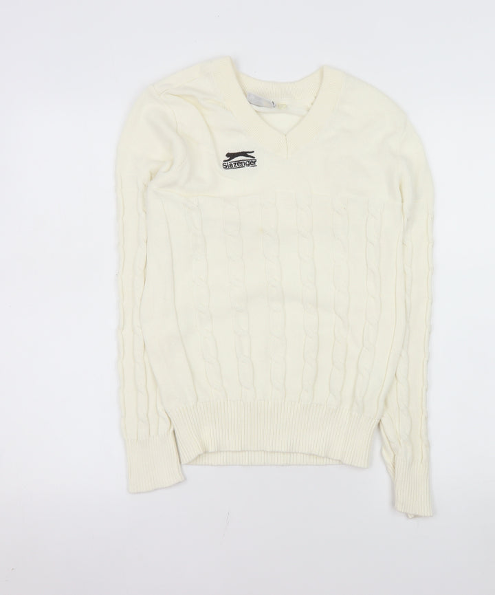 Slazenger Women's Ivory Cable-Knit V-Neck Jumper Size S