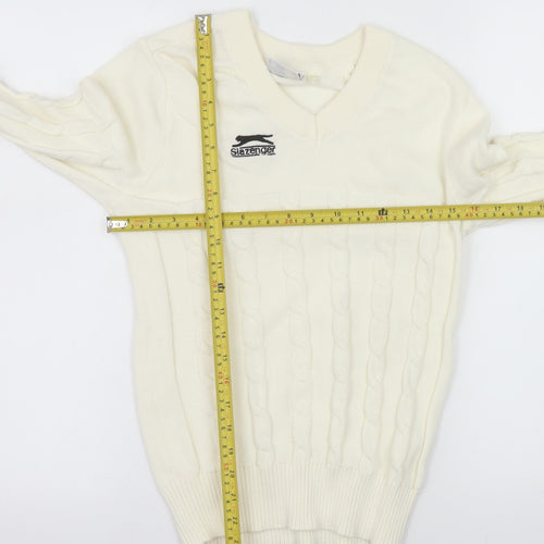 Slazenger Women's Ivory Cable-Knit V-Neck Jumper Size S