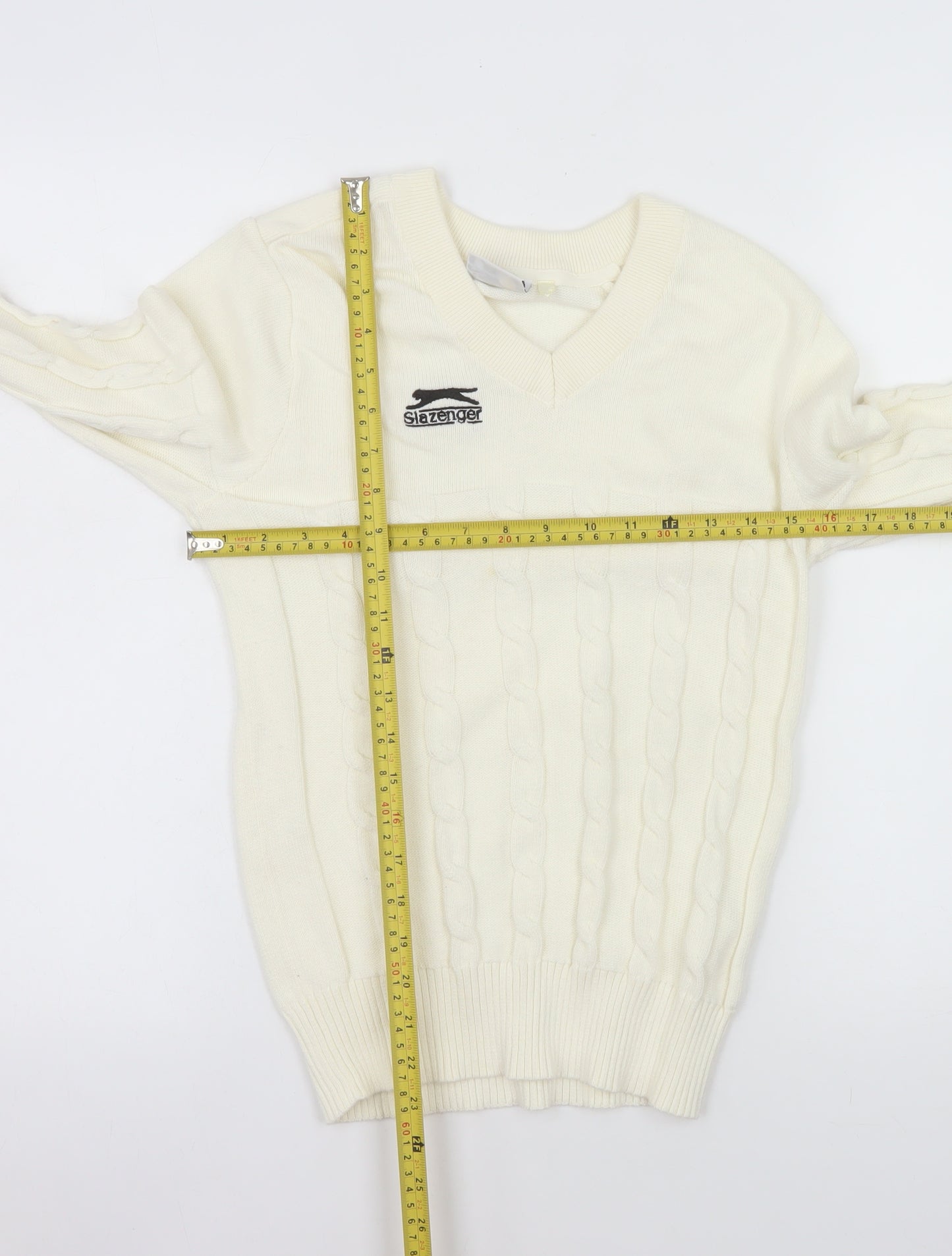 Slazenger Women's Ivory Cable-Knit V-Neck Jumper Size S