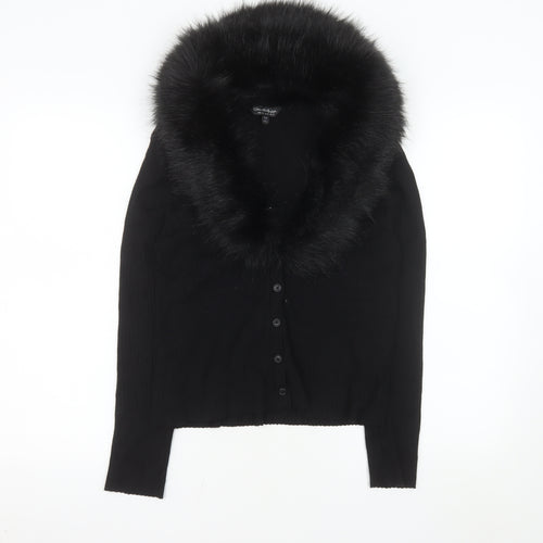 Miss Selfridge Women’s Black Faux Fur Trim Cropped Cardigan UK 14