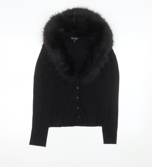Miss Selfridge Women’s Black Faux Fur Trim Cropped Cardigan UK 14