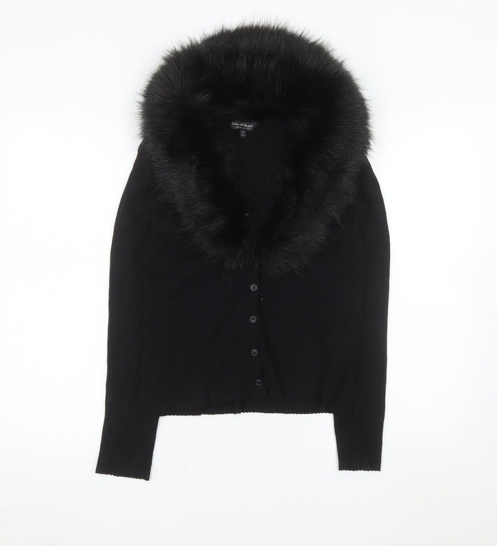 Miss Selfridge Women’s Black Faux Fur Trim Cropped Cardigan UK 14