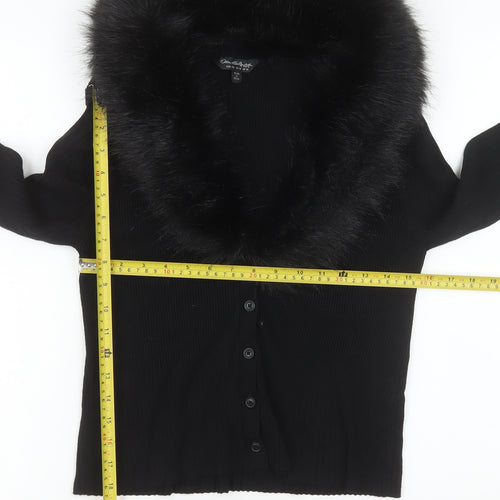 Miss Selfridge Women’s Black Faux Fur Trim Cropped Cardigan UK 14