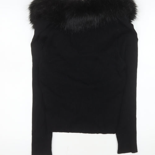 Miss Selfridge Women’s Black Faux Fur Trim Cropped Cardigan UK 14