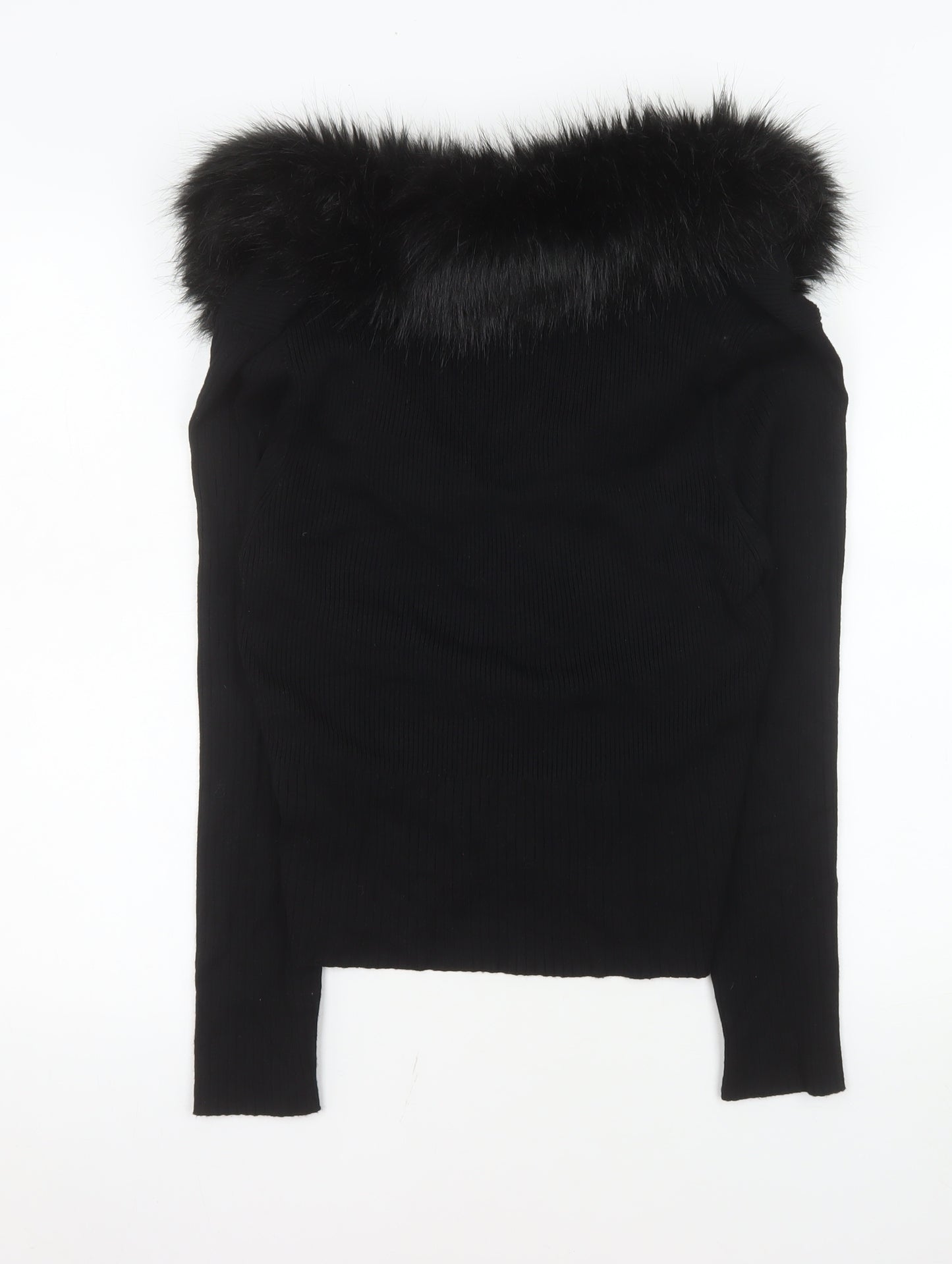 Miss Selfridge Women’s Black Faux Fur Trim Cropped Cardigan UK 14