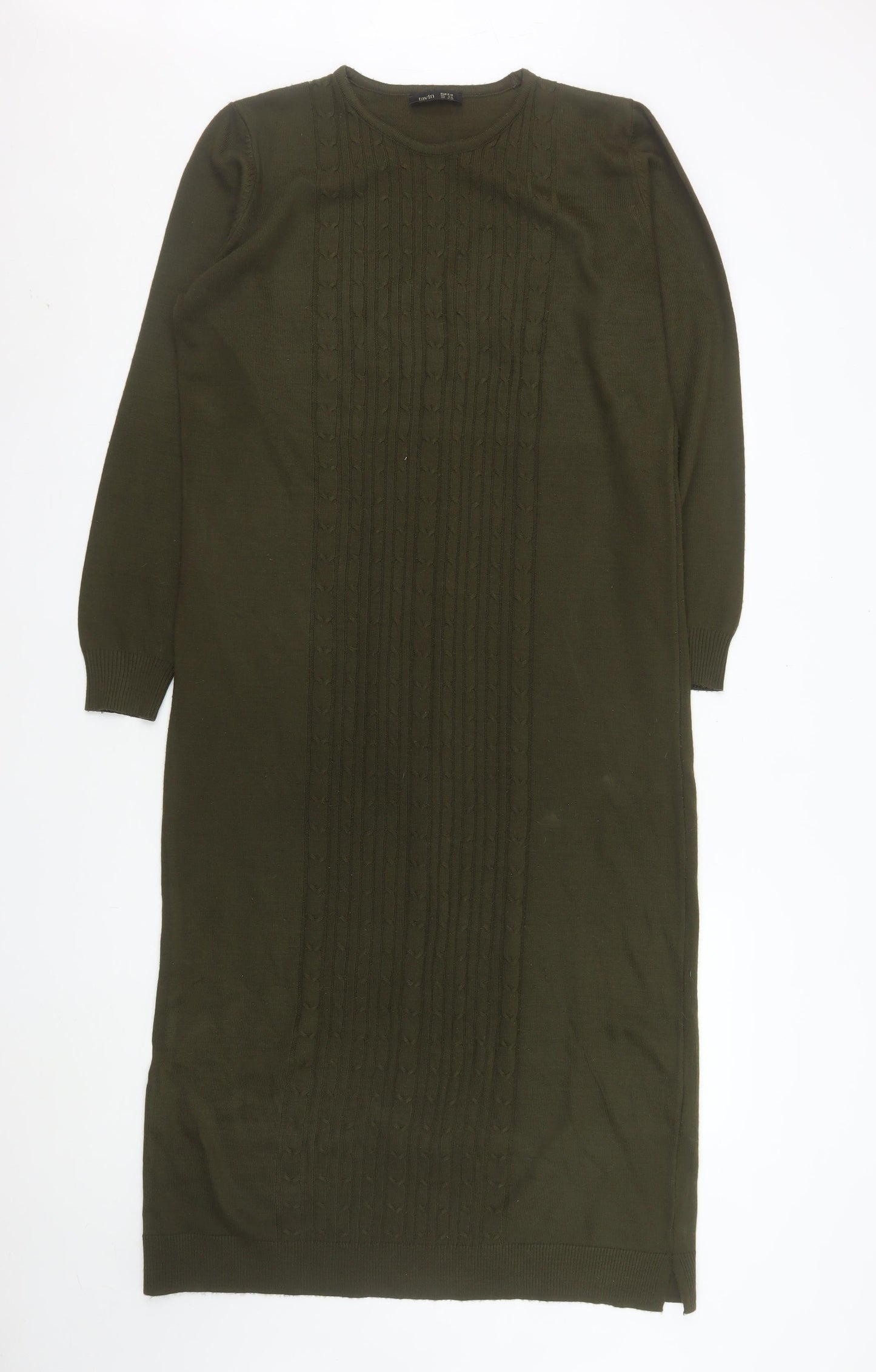 Tavin Women’s Green Knit Jumper Dress UK 8-10 Long Sleeve Midi
