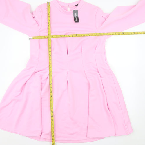Boohoo Women Pink Fit & Flare Long Sleeve Knee Length Dress Size 18