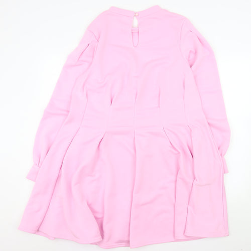 Boohoo Women Pink Fit & Flare Long Sleeve Knee Length Dress Size 18