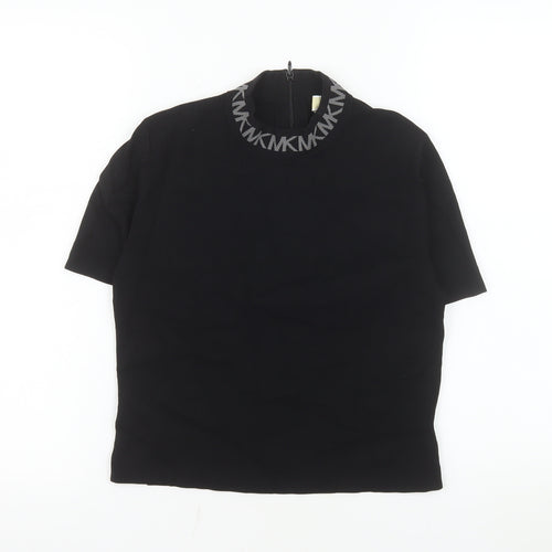 Michael Kors Women's Black Mock Neck Short Sleeve Stretch Top L
