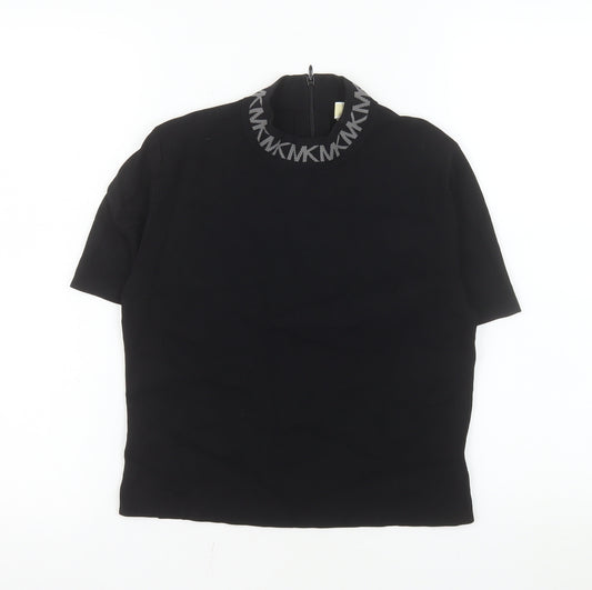 Michael Kors Women's Black Mock Neck Short Sleeve Stretch Top L